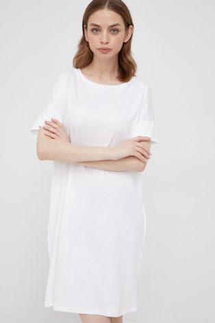 Памучна рокля United Colors of Benetton в бяло къс модел с уголемена кройка
