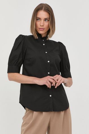 Риза MICHAEL Michael Kors дамска в черно със стандартна кройка с права яка