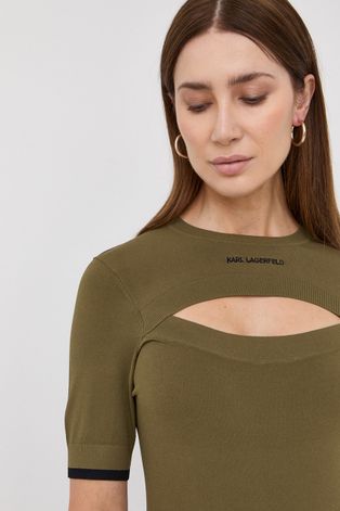 Блузка Karl Lagerfeld женская цвет зелёный с аппликацией