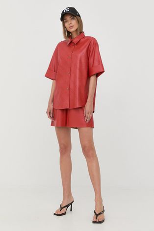 Košeľa Karl Lagerfeld dámska, červená farba, voľný strih, s klasickým golierom
