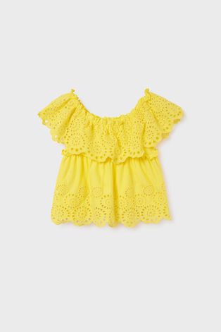 Детска памучна блуза Mayoral в жълто с изчистен дизайн