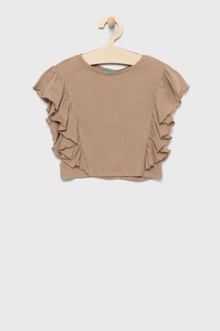 Дитяча блузка United Colors of Benetton колір коричневий однотонна
