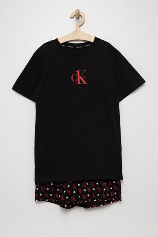 Дитяча бавовняна піжама Calvin Klein Underwear колір чорний з принтом
