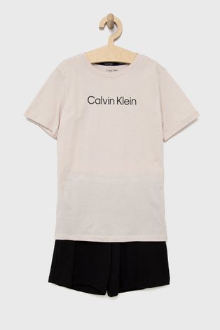 Детская хлопковая пижама Calvin Klein Underwear цвет серый с принтом