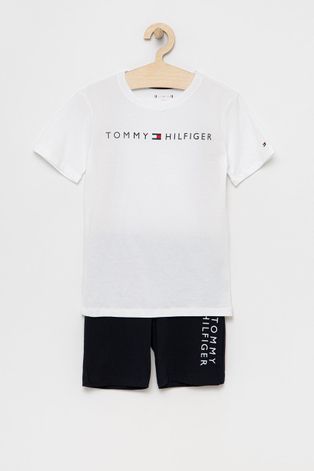 Παιδικές βαμβακερές πιτζάμες Tommy Hilfiger χρώμα: άσπρο