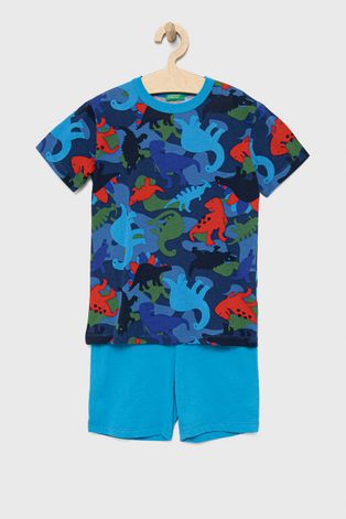 Детская хлопковая пижама United Colors of Benetton цвет синий узор