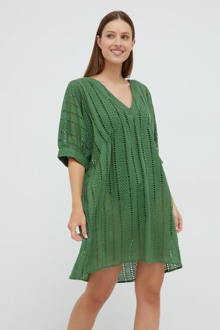 Pamućna haljina za plažu Sisley boja: zelena