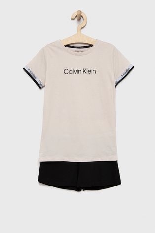 Детска памучна пижама Calvin Klein Underwear в черно с апликация