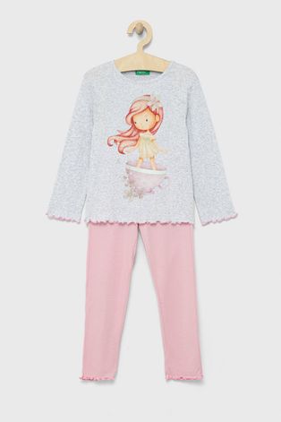 Παιδικές βαμβακερές πιτζάμες United Colors of Benetton χρώμα: ροζ
