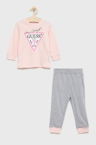 Дитяча піжама Guess колір рожевий однотонна