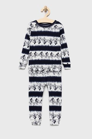 Детска памучна пижама GAP в тъмносиньо с десен