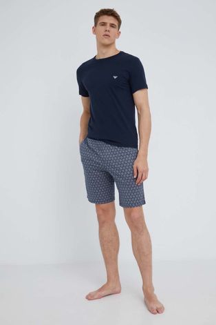 Pamučna pidžama Emporio Armani Underwear boja: tamno plava, s uzorkom