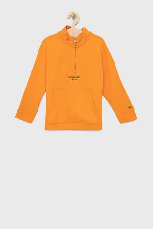 Детская хлопковая кофта Calvin Klein Jeans цвет оранжевый с принтом