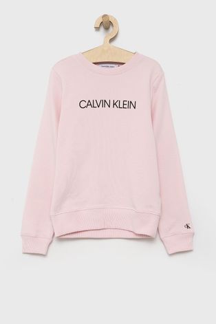 Детская хлопковая кофта Calvin Klein Jeans цвет розовый с принтом