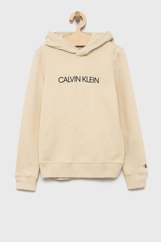 Детская хлопковая кофта Calvin Klein Jeans цвет бежевый с принтом