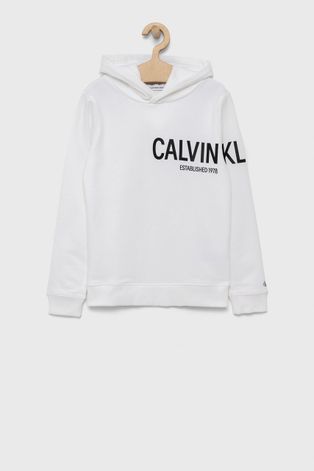 Детская хлопковая кофта Calvin Klein Jeans цвет белый с принтом