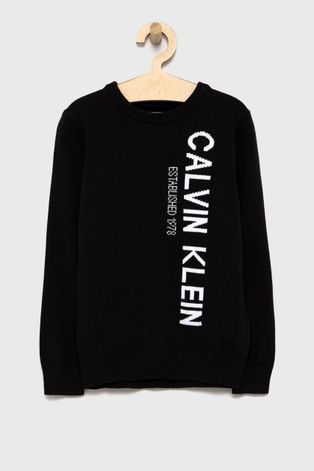 Detský bavlnený sveter Calvin Klein Jeans čierna farba, ľahký