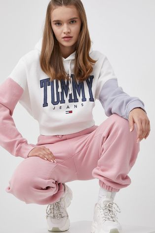 Dukserica Tommy Jeans za žene, boja: bijela, s kapuljačom