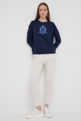 Βαμβακερή μπλούζα Lauren Ralph Lauren γυναικεία, χρώμα: ναυτικό μπλε,