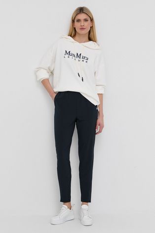 Max Mara Leisure bluza damska kolor biały z kapturem z nadrukiem