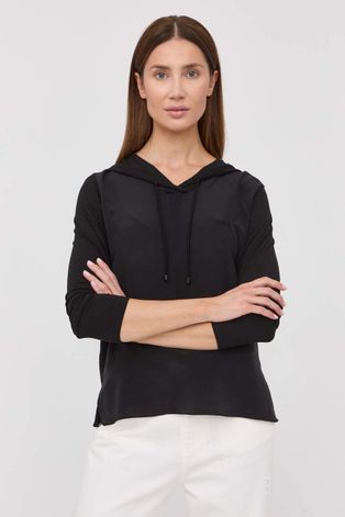 Max Mara Leisure bluza damska kolor czarny z kapturem gładka