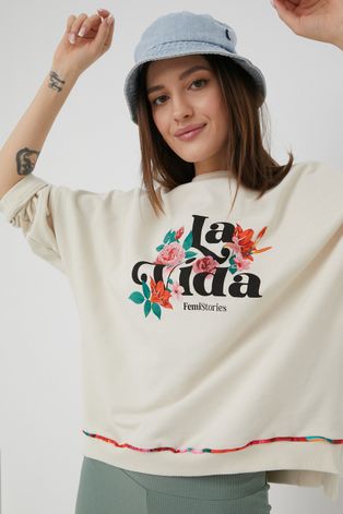 Βαμβακερή μπλούζα Femi Stories γυναικεία, χρώμα: μπεζ