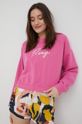 Roxy bluza damska kolor różowy z aplikacją