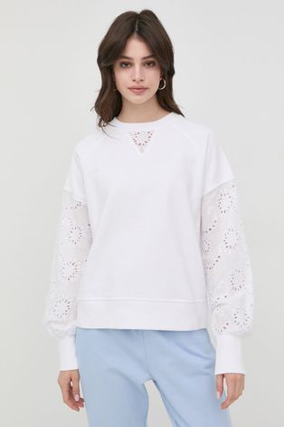 BOSS bluza bawełniana damska kolor biały z aplikacją