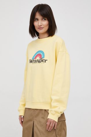 Wrangler bluza bawełniana damska kolor żółty z nadrukiem