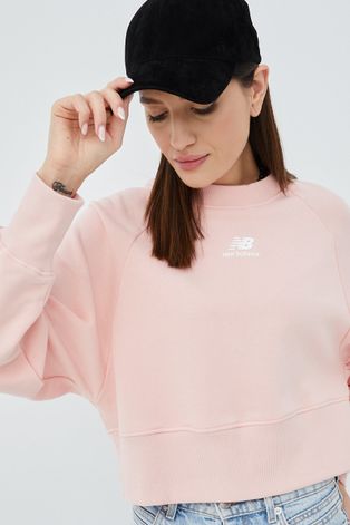 Βαμβακερή μπλούζα New Balance γυναικεία, χρώμα: ροζ,