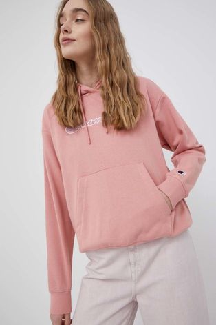 Champion bluza damska kolor różowy z kapturem z aplikacją