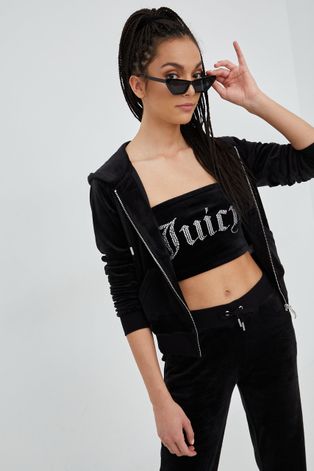 Dukserica Juicy Couture za žene, boja: crna, s kapuljačom, s aplikacijom