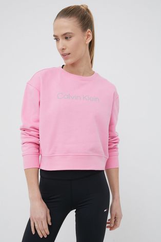 Calvin Klein Performance bluză trening Ck Essentials femei, culoarea roz, cu imprimeu