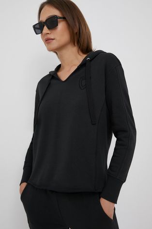 Blauer bluza damska kolor czarny z kapturem z aplikacją