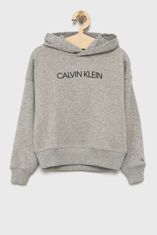 Dětská bavlněná mikina Calvin Klein Jeans šedá barva, s potiskem