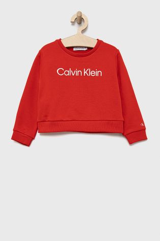 Детская хлопковая кофта Calvin Klein Jeans цвет красный с принтом