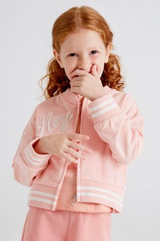 Детская хлопковая кофта Mayoral цвет розовый с аппликацией