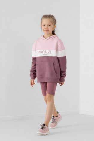 4F bluza dziecięca kolor fioletowy z kapturem z nadrukiem