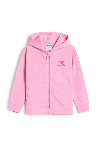 Diadora bluza bawełniana dziecięca kolor różowy z kapturem gładka