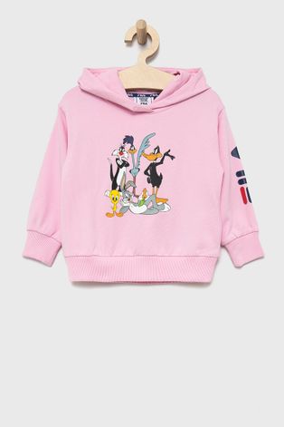 Fila bluza dziecięca x Looney Tunes kolor różowy z kapturem z nadrukiem