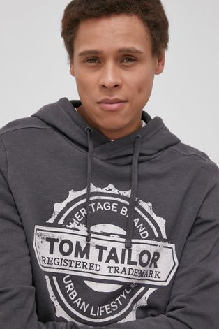 Tom Tailor Hanorac de bumbac bărbați, culoarea gri, cu imprimeu