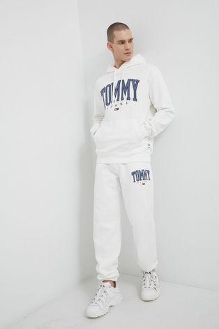 Tommy Jeans Bluza męska kolor biały z kapturem z aplikacją
