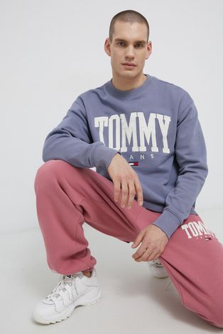 Mikina Tommy Jeans pánska, fialová farba, s nášivkou