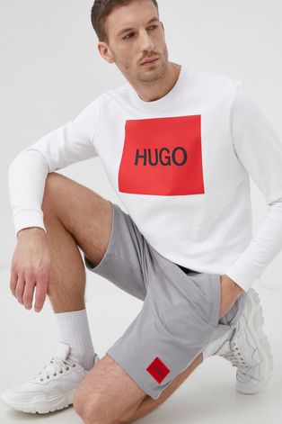 Bavlněná mikina Hugo pánská, bílá barva, s potiskem