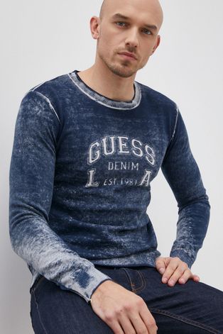 Pamučni pulover Guess muški, boja: tamno plava,