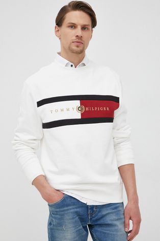 Βαμβακερή μπλούζα Tommy Hilfiger Icon ανδρική, χρώμα: άσπρο