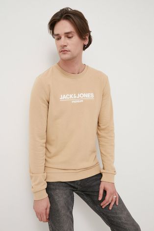 Premium by Jack&Jones bluza męska kolor beżowy z nadrukiem