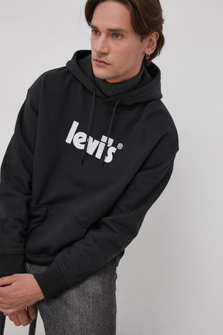 Levi's Bluza bawełniana męska kolor czarny z kapturem z nadrukiem