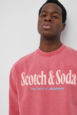 Scotch & Soda bluza bawełniana męska kolor różowy z nadrukiem