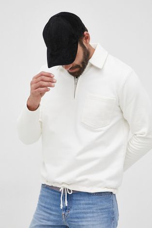 Samsoe Samsoe bluza bawełniana męska kolor biały gładka